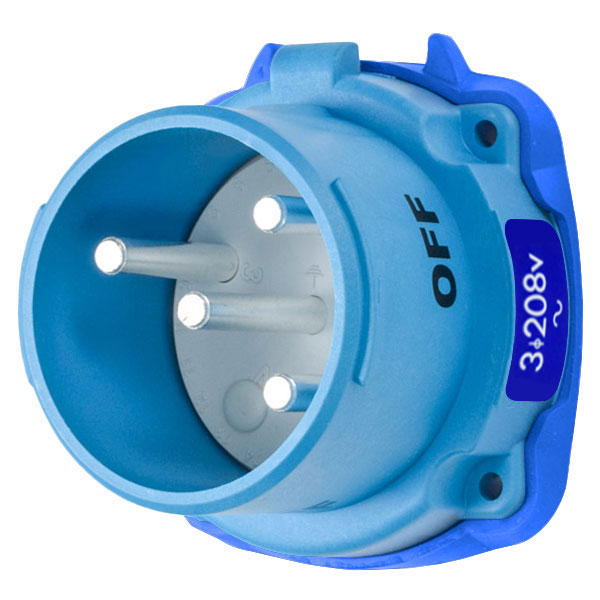 33-18163-A155 - DS20 INLET POLY BLUE SIZE 2 TYPE 3R 3P+G 20A 208 VAC 60 Hz NO AUX WITH NO LOCKOUT HOLE